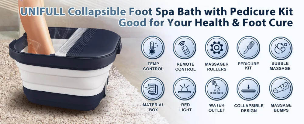 Collapsible Foot Bath Spa with Heat Remote Control Massage Rollers Bubble Foot Pedicure Kit Red Light Pedicure Foot Spa Foot Bath for Gifts - unifull foot spa