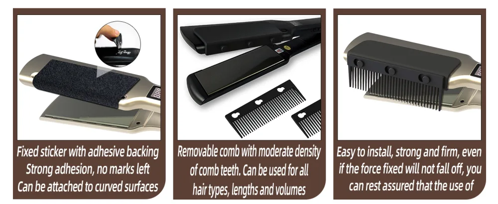 TULOBI 2024 New Flat Iron Hair Straightener Comb Attachment Professional or Home Use Compact Styling Tool (Black) - flat iron comb attachment flat iron comb hair straightener comb