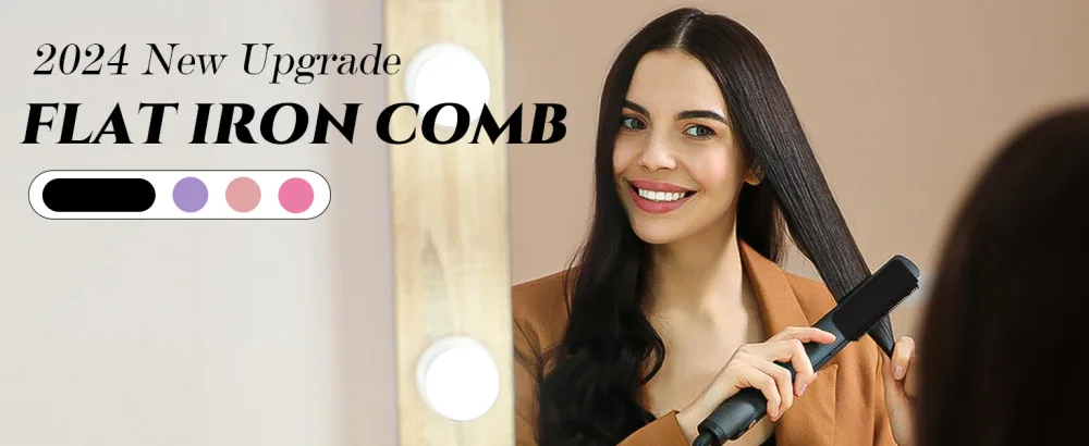 TULOBI 2024 New Flat Iron Hair Straightener Comb Attachment Professional or Home Use Compact Styling Tool (Black) - flat iron comb attachment flat iron comb hair straightener comb