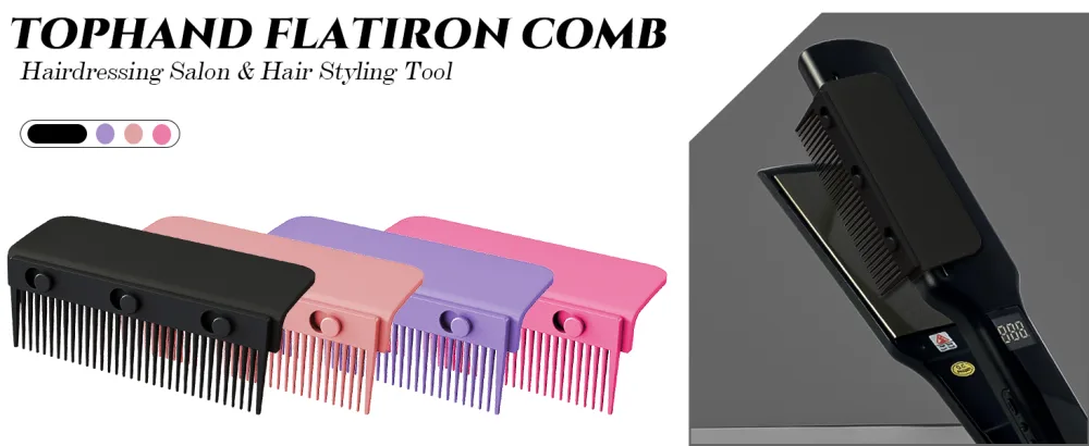 TULOBI 2024 New Flat Iron Hair Straightener Comb Attachment Professional or Home Use Compact Styling Tool (Black) - flat iron comb attachment flat iron comb hair straightener comb