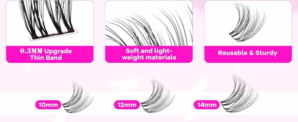 GAQQI Lash Clusters Cluster Eyelash Extensions 80 Cluster Lashes Wispy Natural Eyelash Clusters 10-14mm Cat Eye Multilayered 3D Fluffy Individual Lashes Soft and Thin Band (3D-GQ46) - lash clusters 10mm 12mm 14mm