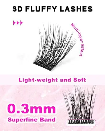 GAQQI Lash Clusters Cluster Eyelash Extensions 80 Cluster Lashes Wispy Natural Eyelash Clusters 10-14mm Cat Eye Multilayered 3D Fluffy Individual Lashes Soft and Thin Band (3D-GQ46) - thin band lash clusters mink lashes clusters