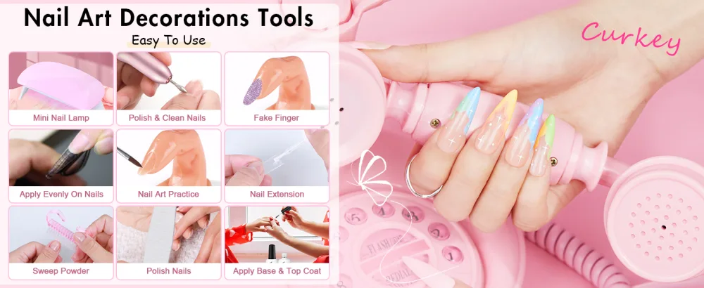 Curkey Acrylic Nail Kit with Everything - 27 Acrylic Powder Professional Nail Kit for Beginners with Everything with Drill - Complete Acrylic Nail Starter Kit with Light Nail Art Decorations Tools - nail kit for beginners with everything