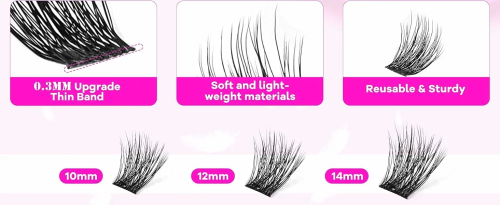 GAQQI Lash Clusters Cluster Eyelash Extensions 120 Cluster Lashes Volume Eyelash Clusters 10-14mm Multilayered 3D Fluffy Individual Lashes Soft and Thin Band (3D-GQ01) - lash clusters 10mm 12mm 14mm