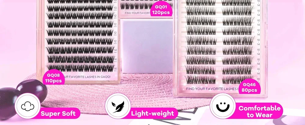 GAQQI Lash Clusters Cluster Eyelash Extensions 110 Cluster Lashes Wispy Volume Eyelash Clusters 10-14mm Multilayered 3D Fluffy Individual Lashes Soft and Thin Band (3D-GQ08) - eyelas clusters thin band soft individual lashes