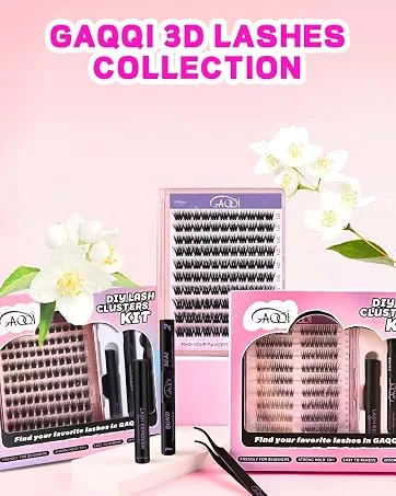GAQQI Lash Clusters Cluster Eyelash Extensions 110 Cluster Lashes Wispy Volume Eyelash Clusters 10-14mm Multilayered 3D Fluffy Individual Lashes Soft and Thin Band (3D-GQ08) - GAQQI 3D LASH CLUSTERS