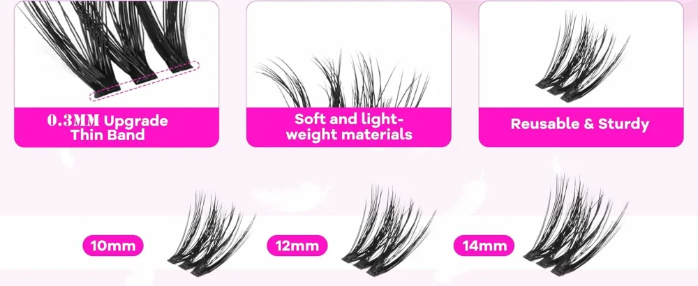 GAQQI Lash Clusters Cluster Eyelash Extensions 110 Cluster Lashes Wispy Volume Eyelash Clusters 10-14mm Multilayered 3D Fluffy Individual Lashes Soft and Thin Band (3D-GQ08) - lash clusters 10mm 12mm 14mm