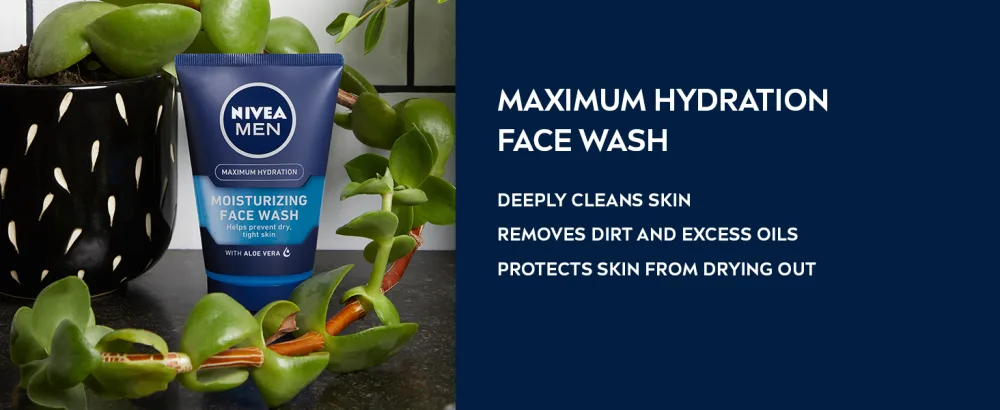 NIVEA MEN Maximum Hydration Moisturizing Face Wash with Aloe Vera, 5 Fl Oz Tube 5 Fl Oz (Pack of 1) - cetaphil face wash, acne face wash, face massager, face care, face exfoliator, exfoliating face wash