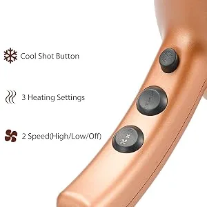 NITION Negative Ions Ceramic Hair Dryer with Diffuser Attachment Ionic Blow Dryer Quick Drying,1875 Watt 2 Speed / 3 Heat Settings,Cool Shot Button,Lightweight,Champagne Gold - BUTTON