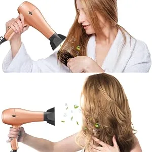 NITION Negative Ions Ceramic Hair Dryer with Diffuser Attachment Ionic Blow Dryer Quick Drying,1875 Watt 2 Speed / 3 Heat Settings,Cool Shot Button,Lightweight,Champagne Gold - COMB ATTACHMENTS