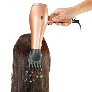 NITION Negative Ions Ceramic Hair Dryer with Diffuser Attachment Ionic Blow Dryer Quick Drying,1875 Watt 2 Speed / 3 Heat Settings,Cool Shot Button,Lightweight,Champagne Gold - COMB ATTACHMNET