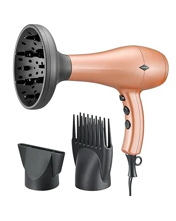 NITION Negative Ions Ceramic Hair Dryer with Diffuser Attachment Ionic Blow Dryer Quick Drying,1875 Watt 2 Speed / 3 Heat Settings,Cool Shot Button,Lightweight,Champagne Gold - NITION hair dryer