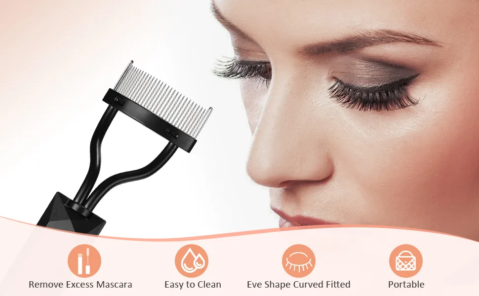 Eyelash Comb Separator Arc Designed Lash Definer Comb Makeup Mascara Comb Applicator With Cover Eye Cosmetic Brush Tool (Naked Pink) - Eyelash Comb Separator