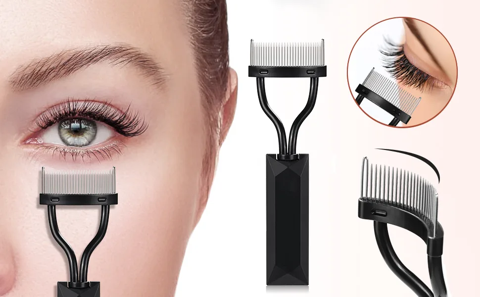Eyelash Comb Separator Arc Designed Lash Definer Comb Makeup Mascara Comb Applicator With Cover Eye Cosmetic Brush Tool (Naked Pink) - Eyelash Comb Separator