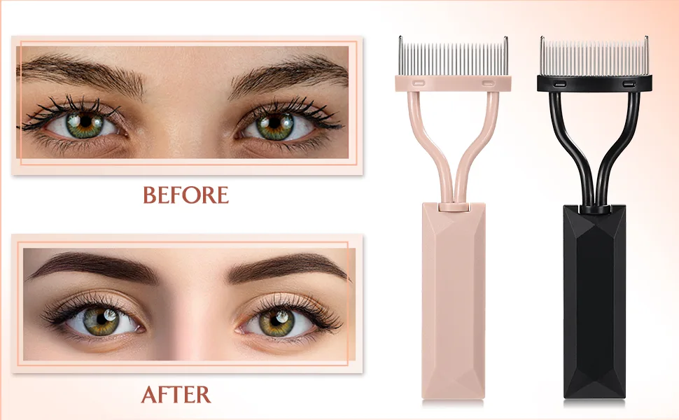 Eyelash Comb Separator Arc Designed Lash Definer Comb Makeup Mascara Comb Applicator With Cover Eye Cosmetic Brush Tool (Naked Pink) - Eyelash Comb Separator
