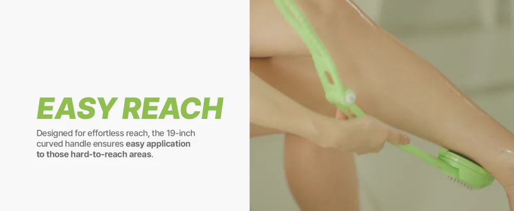 Body Oil Applicator (2nd gen) - 19" Foldable Long Curved Handle with Replaceable Brush Head Spill Prevention Non-Toxic Washable Foam Pad Perfect for Tanning and Body Oils Includes 2 Pads - B0CTLZSVL4