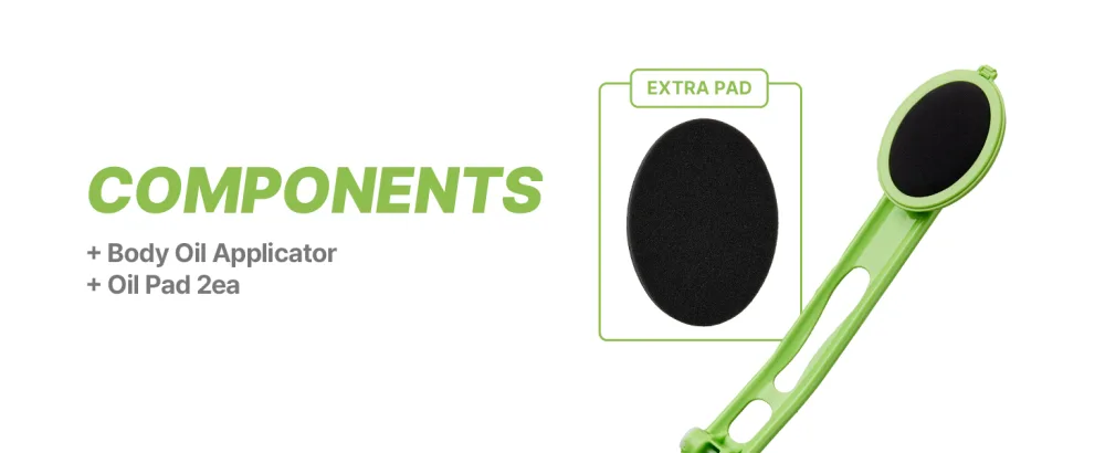 Body Oil Applicator (2nd gen) - 19" Foldable Long Curved Handle with Replaceable Brush Head Spill Prevention Non-Toxic Washable Foam Pad Perfect for Tanning and Body Oils Includes 2 Pads - product information 12