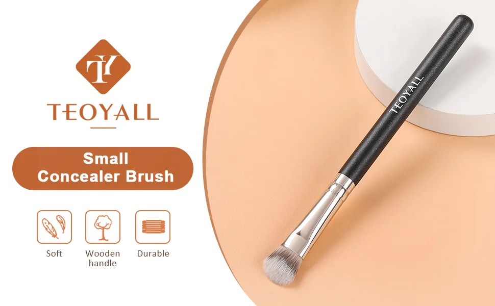 TEOYALL Under-Eye Concealer Brush Small Flat Angled Synthetic Bristles Flawless Coverage Multitask Brush with Liquid Cream Powder - angled concealer brush