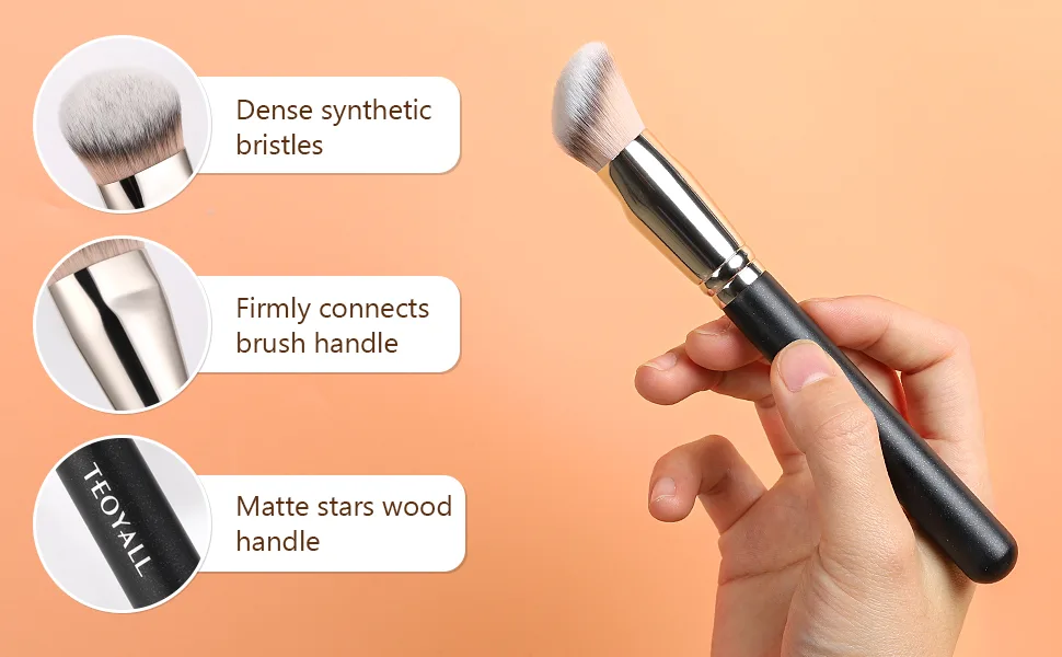 TEOYALL Flat Angled Foundation Brush Large Dense Synthetic Bristles Kabuki Brush for Base Makeup with Liquid Cream Powder - angled contour brush