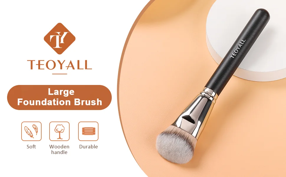 TEOYALL Flat Angled Foundation Brush Large Dense Synthetic Bristles Kabuki Brush for Base Makeup with Liquid Cream Powder - foundation brush