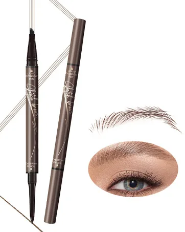 Microblading Eyebrow Pencil Brow Pencil 2-in-1 Dual-headed Eyebrow Pen with 4-Prong Micro-Fork-Tip Applicator and Precise Brush-Tip Create Natural-Looking Brows Stay on All Day Light Brown Light-brown - 2 in 1 eyebrow pencil