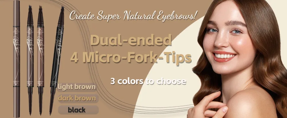 Microblading Eyebrow Pencil Brow Pencil 2-in-1 Dual-headed Eyebrow Pen with 4-Prong Micro-Fork-Tip Applicator and Precise Brush-Tip Create Natural-Looking Brows Stay on All Day Light Brown Light-brown - 4 tips micro eyebrow pencil
