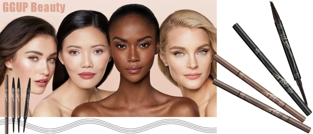 Microblading Eyebrow Pencil Brow Pencil 2-in-1 Dual-headed Eyebrow Pen with 4-Prong Micro-Fork-Tip Applicator and Precise Brush-Tip Create Natural-Looking Brows Stay on All Day Light Brown Light-brown - ggup eyebrow pencil 4 tips