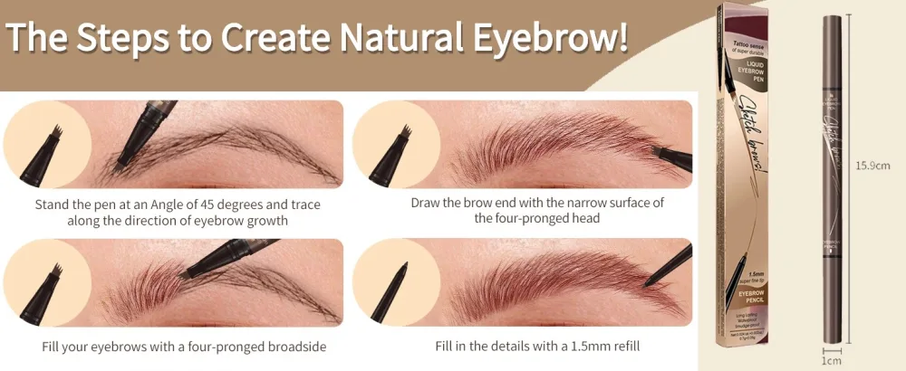 Microblading Eyebrow Pencil Brow Pencil 2-in-1 Dual-headed Eyebrow Pen with 4-Prong Micro-Fork-Tip Applicator and Precise Brush-Tip Create Natural-Looking Brows Stay on All Day Light Brown Light-brown - how to use eyebrow pencil