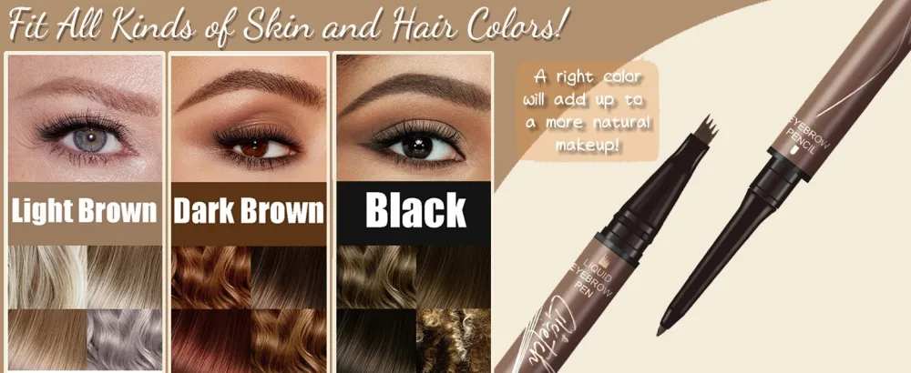 Microblading Eyebrow Pencil Brow Pencil 2-in-1 Dual-headed Eyebrow Pen with 4-Prong Micro-Fork-Tip Applicator and Precise Brush-Tip Create Natural-Looking Brows Stay on All Day Light Brown Light-brown - Microblade Eyebrow Pen