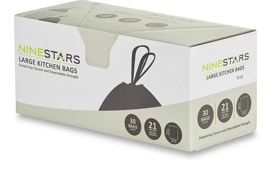 NINESTARS NSTB-21 Extra Strong White Trash Bag w/Drawstring Closure, 21 Gal. 30 count One Pack 21 Gal. - product information 2