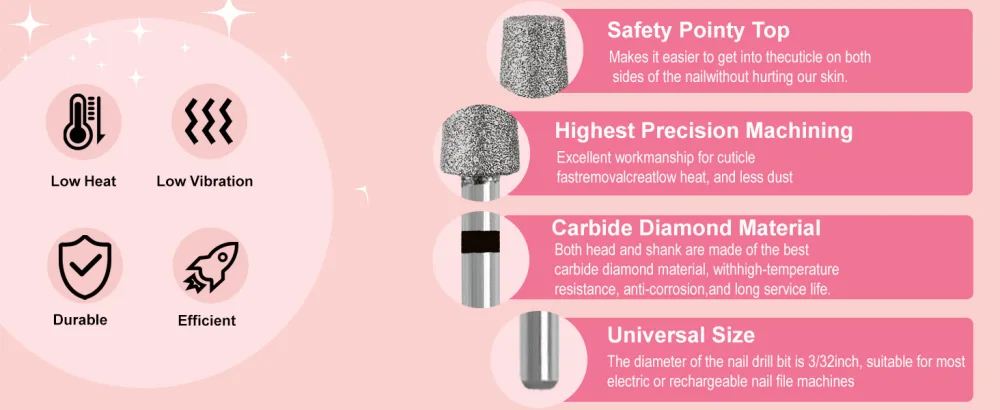 Tapered Barrel Shape Cuticle Nail Drill Bits Diamond Drill Bits 3/32 Professional Safety Cuticle Clean Drill for Electric Remove Cuticle Dead Skin Manicure Tools (Coarse) - carbide nail drill bits