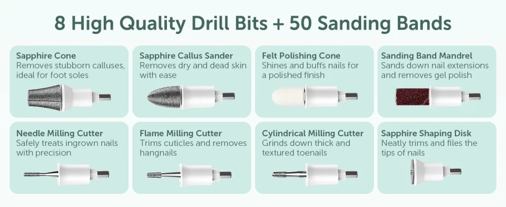 Replacement Nail Drill Bits and 50 Sanding Bands for PediLux Pro Professional Manicure and Pedicure Kit PediLux Pro Drill Bits + Sanding Bands - nail drill bits