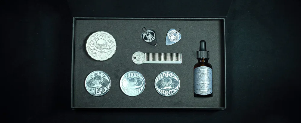 Death Grip Platinum EDC Mustache Wax Kit | Refillable Wax Inserts - PlatinumKit_2_kitcontents