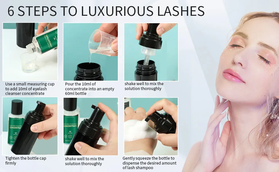 Eyelash Cleanser Concentrate 100ml/ 3.42oz - Professional Unscented Foaming Lash Shampoo for Extensions with Salon & Home Care - Makes 20.5oz Eyelash Shampoo - product information 12
