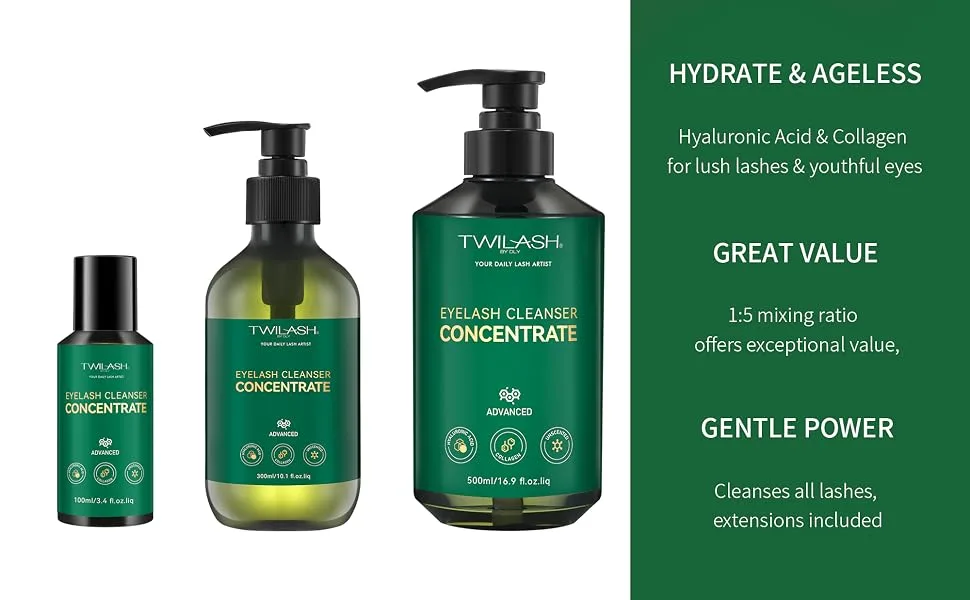 Eyelash Cleanser Concentrate 100ml/ 3.42oz - Professional Unscented Foaming Lash Shampoo for Extensions with Salon & Home Care - Makes 20.5oz Eyelash Shampoo - lv33