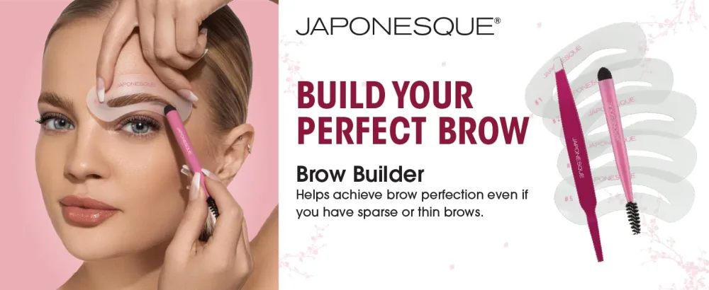 JAPONESQUE Brow Builder Kit Includes Brow Lamination Spatula with Tweezers 5 Brow Stencils and Brow Brush for Application of Gels Waxes and Eyebrow Makeup - Build your Perfect Brow