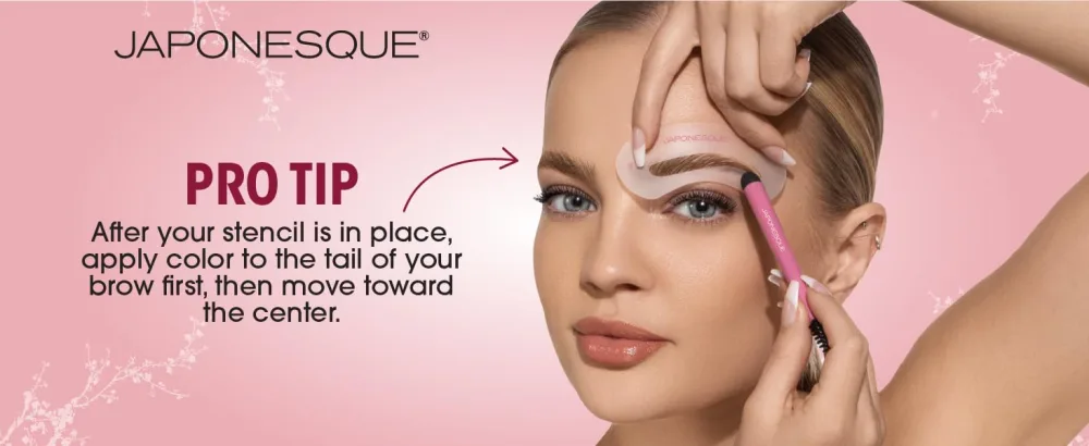 JAPONESQUE Brow Builder Kit Includes Brow Lamination Spatula with Tweezers 5 Brow Stencils and Brow Brush for Application of Gels Waxes and Eyebrow Makeup - Pro Tip