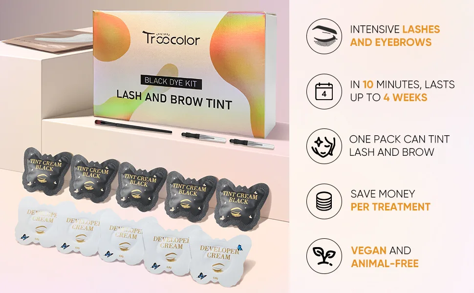 Eyelash Dye Kit Black Lash Tint Instant Natural Voluminous Coloring for Eyelash Tint with Complete Tools for Salon Grade Home DIY - lash tint