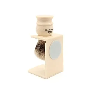 Edwin Jagger 1EJ467SDS Medium Silver Tip Badger Shaving Brush with Stand Imitation Ivory for use with Shaving Cream or Soap for Men Medium Imitation Ivory - Edwin Jagger 1EJ467SDS Medium Silver Tip Badger Shaving Brush with Stand, Imitation Ivory