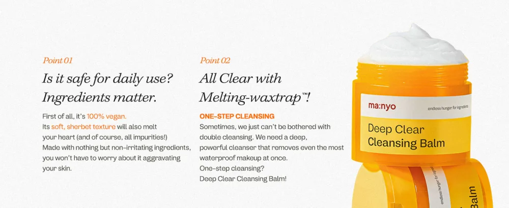 ma:nyo Deep Clear Cleansing Balm (4.46oz/132ml) - Vegan Daily Makeup Remover with Natural plant oils - One and Only