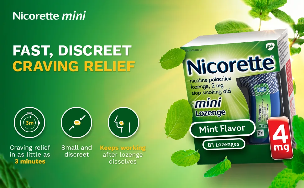 Nicorette 4mg Mini Nicotine Lozenges to Quit Smoking - Mint Flavored Stop Smoking Aid, 20 Count - Fast, discreet craving relief