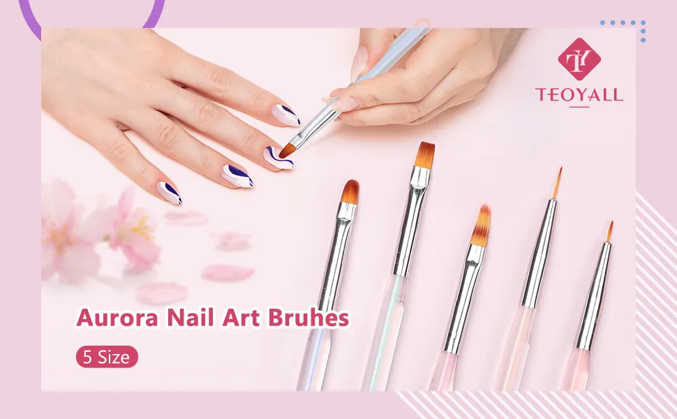 TEOYALL Aurora Nail Art Brushes Precision Nail Design Drawing Brushes Fine Liner Brushes Nail Ombre Brush Builder Gel Brush - nail art brushes
