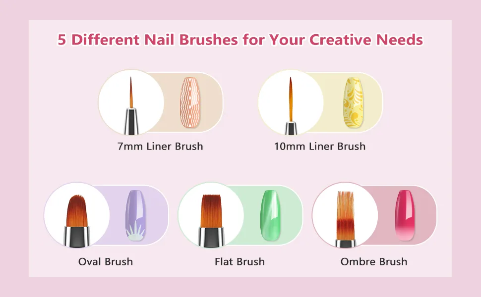 TEOYALL Aurora Nail Art Brushes Precision Nail Design Drawing Brushes Fine Liner Brushes Nail Ombre Brush Builder Gel Brush - nail cleaning brushes