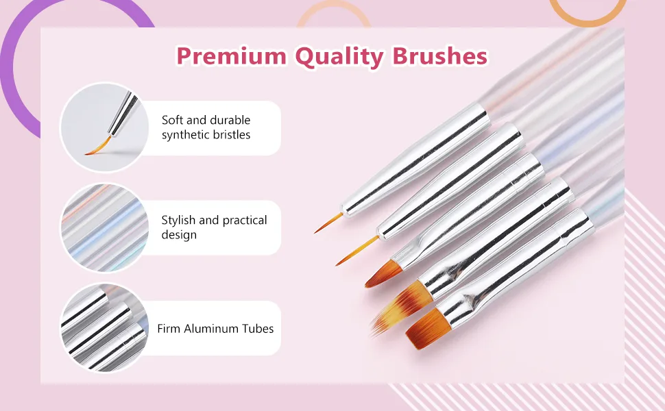 TEOYALL Aurora Nail Art Brushes Precision Nail Design Drawing Brushes Fine Liner Brushes Nail Ombre Brush Builder Gel Brush - nail design brushes