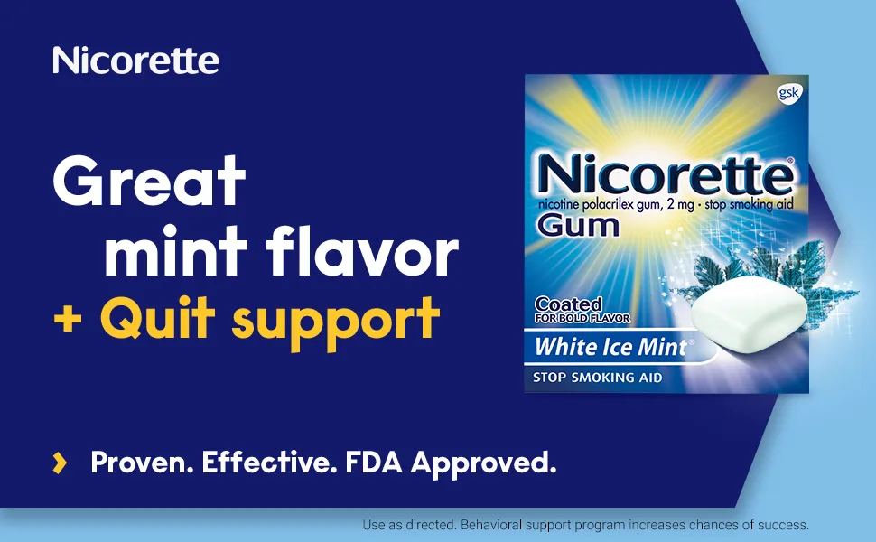 Nicorette 2mg Nicotine Gum to Help Quit Smoking - White Ice Mint Flavored Stop Smoking Aid, 160 Count - Great mint flavor and Quit support; proven effectve FDA approved