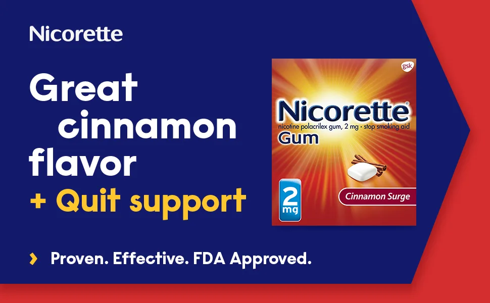 Nicorette 2mg Coated Nicotine Gum to Help Quit Smoking with Behavioral Support Program - Cinnamon Surge Flavored Stop Smoking Aid, 160 Count - Great cinnamon flavor + quit support