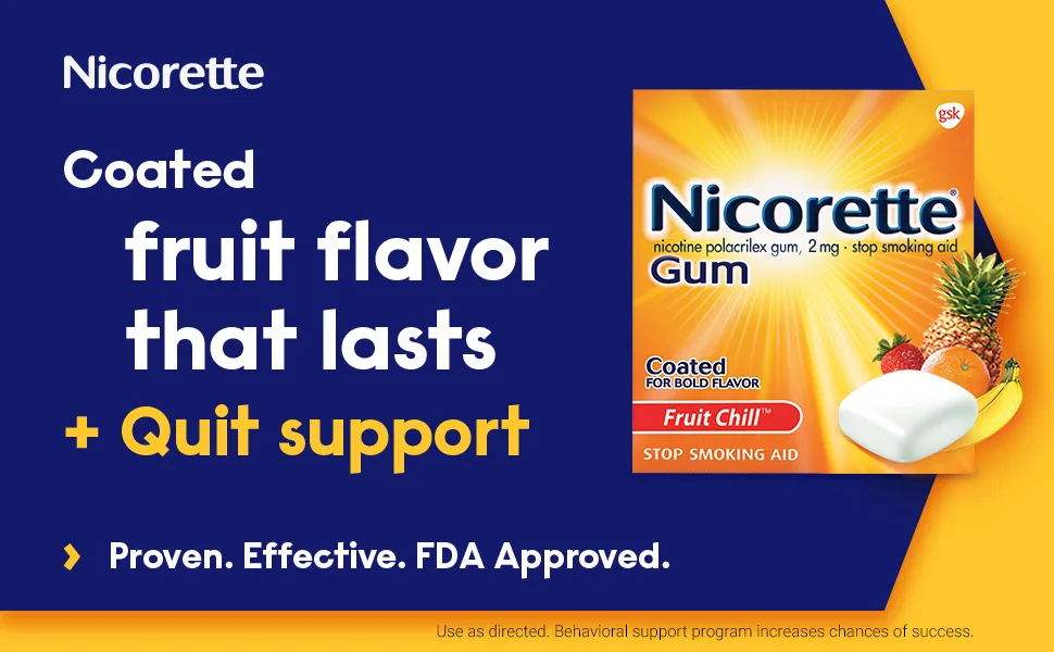Nicorette 2 mg Nicotine Gum to Help Stop Smoking - Fruit Chill Flavored Stop Smoking Aid, 160 Count - Coated fruit flavor that lasts and quit support; proven effective FDA approved