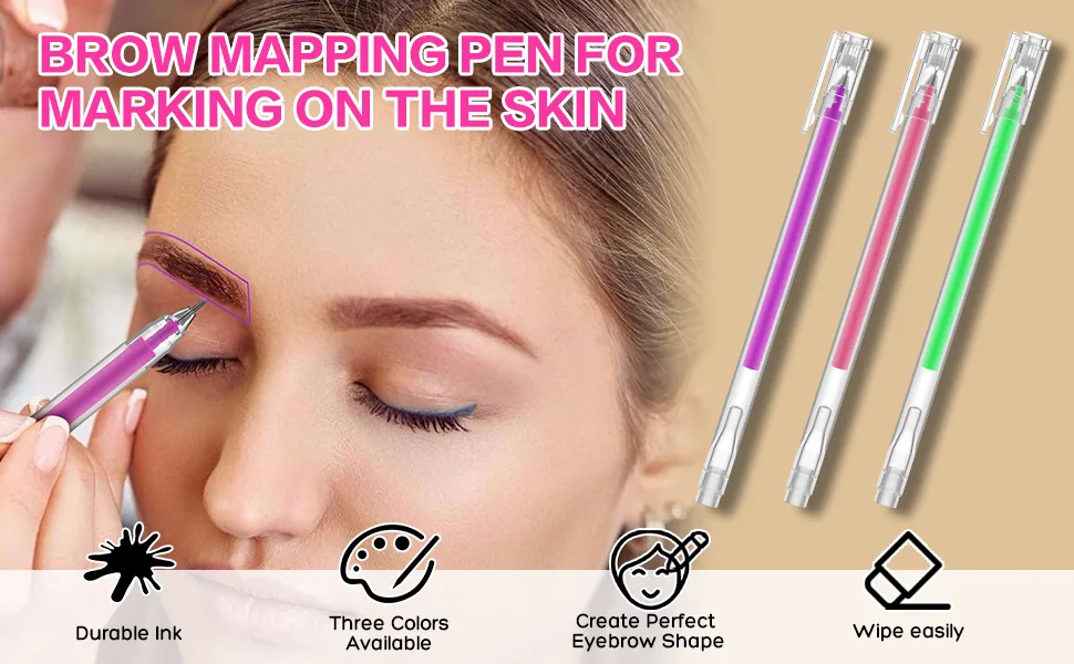 Brow Mapping Pen 3 Colors Eyebrow Lip Positioning Pen Brow Gel Pen for Brow Mapping Microblading Eyebrow Marker Pen Eyebrow Permanent Makeup Position Mapping Mark Tools - brow mapping pen brow pen eyebrow marker eyebrow contouring pen brow mapping