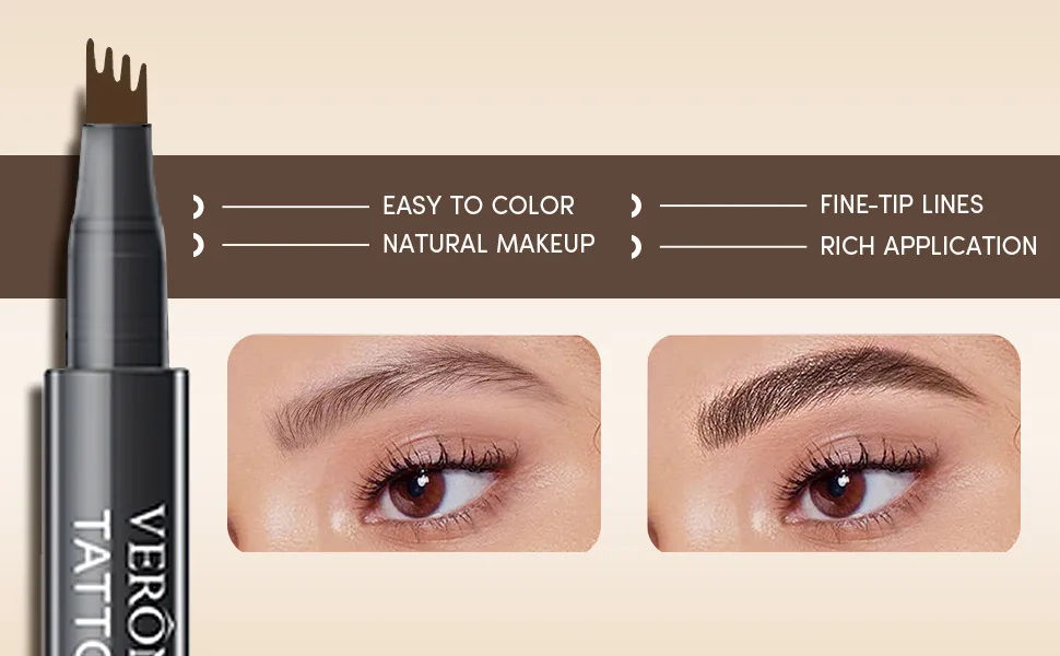 Rechoo Eyebrow Pencil Brown Eye Makeup Liquid Brow Pen Micro Fork Waterproof Long Lasting Dark Brown Natural Looking 4 Micro-Fork Tip Design A-Dark Brown - fine-tip lines