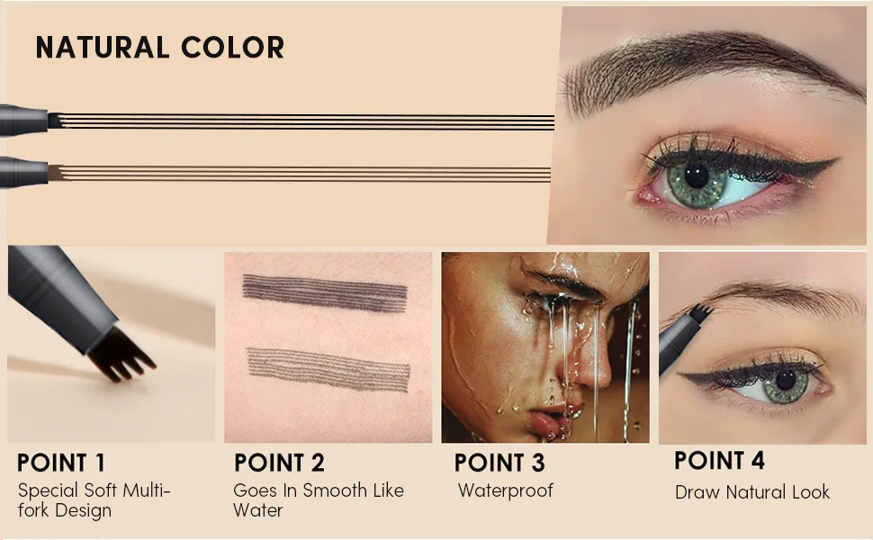 Rechoo Eyebrow Pencil Brown Eye Makeup Liquid Brow Pen Micro Fork Waterproof Long Lasting Dark Brown Natural Looking 4 Micro-Fork Tip Design A-Dark Brown - natural color